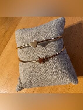 Star and Heart Gold Tone Alloy Cuff Bracelet